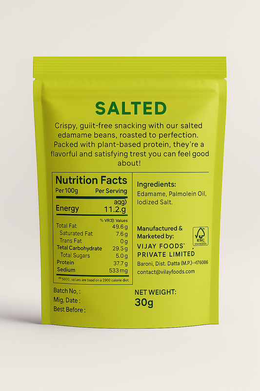 GuiltBean Salted Roasted Edamame | 11g Protein | 30g Pack | Healthy Vegetarian Snack | Low Carb | Clean Protein