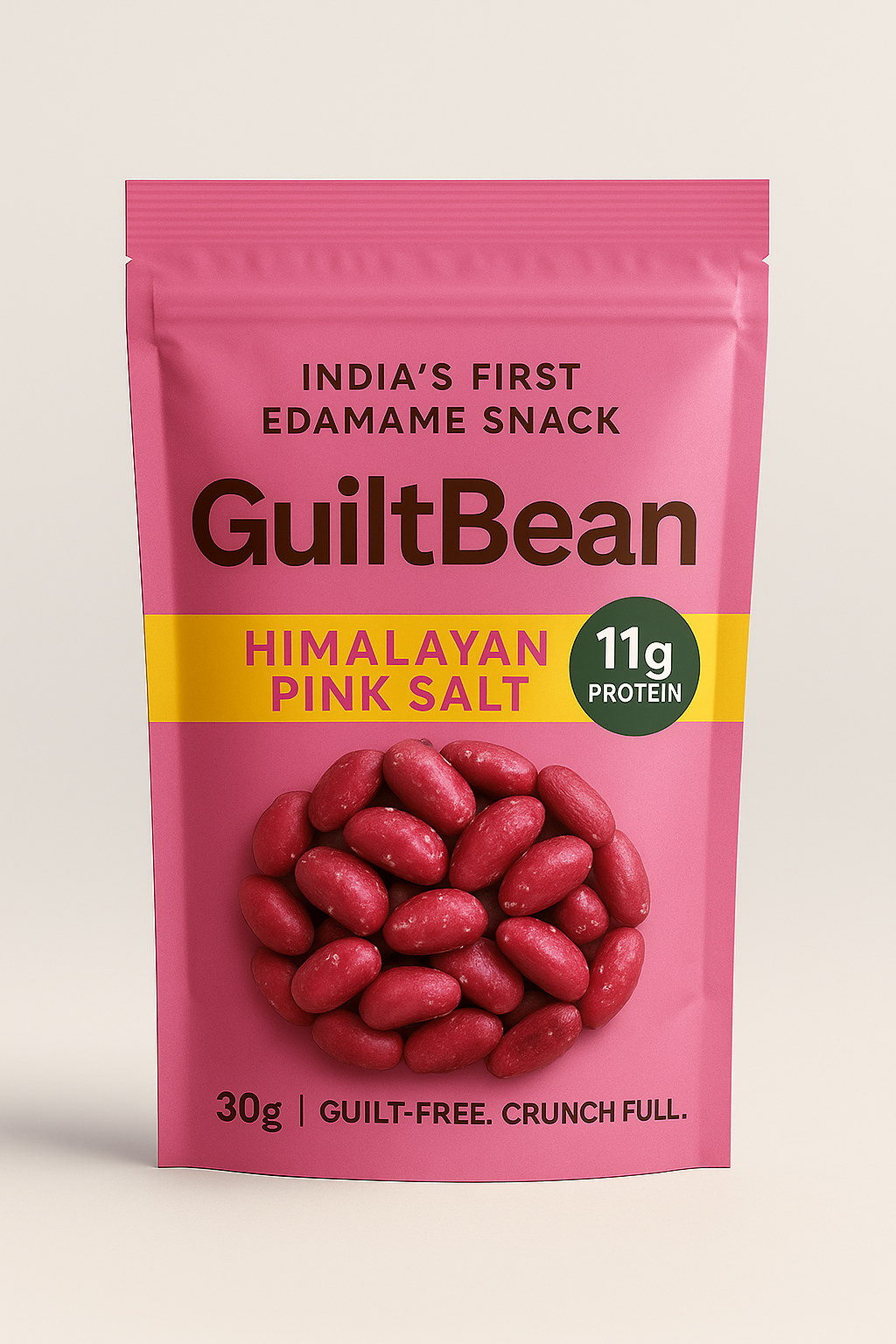 GuiltBean – Himayalan Pink Salt Roasted Edamame Snack | 11g Protein | 30g Pack | Guilt-Free, High-Protein, Vegetarian Snack
